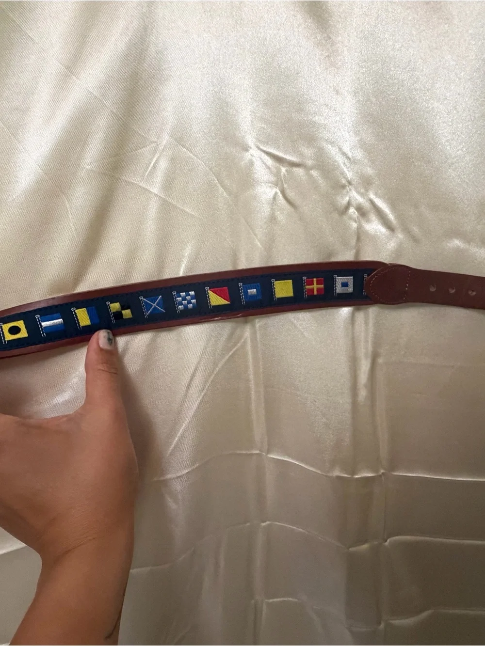 Leather Man Ltd Nautical Signal Flags Leather Belt Size 38 Brass Buckle Preppy